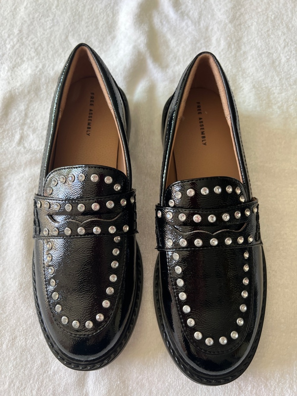 Free Assembly Black Patent Studded Loafers for Women